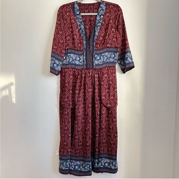 Sea Burgundy and Blue Silk Floral Dress - Picture 8 of 16